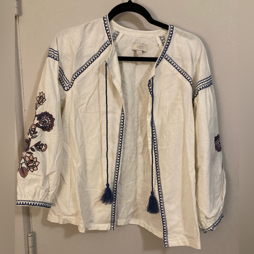 RARE boho embroidered linen jacket from the Loft $18 or best offer